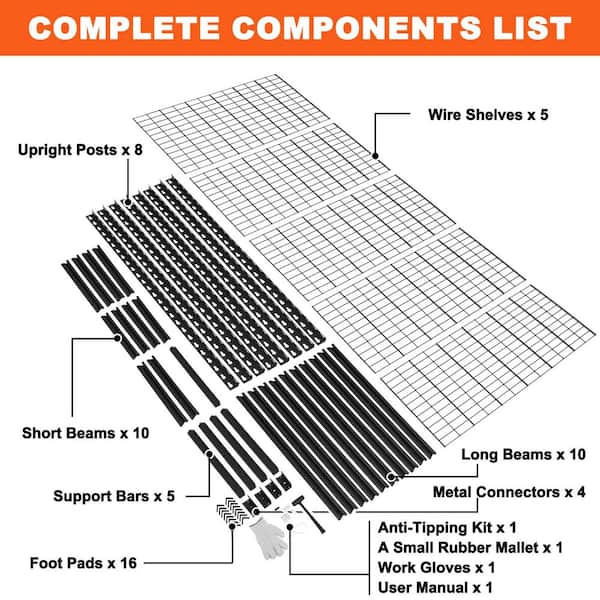 Siavonce 5-Tiers Heavy Duty Garage Metal Adjustable Household