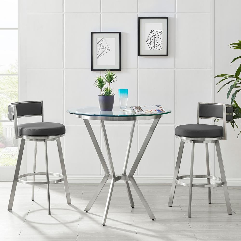 36" Naomi Round Glass & Stainless Steel Counter Height Table