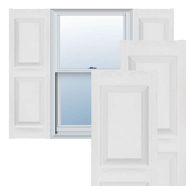 Ekena Millwork 14-1/2 in. x 44 in. Lifetime Vinyl Custom Two Equal Raised Panel Shutters Pair White