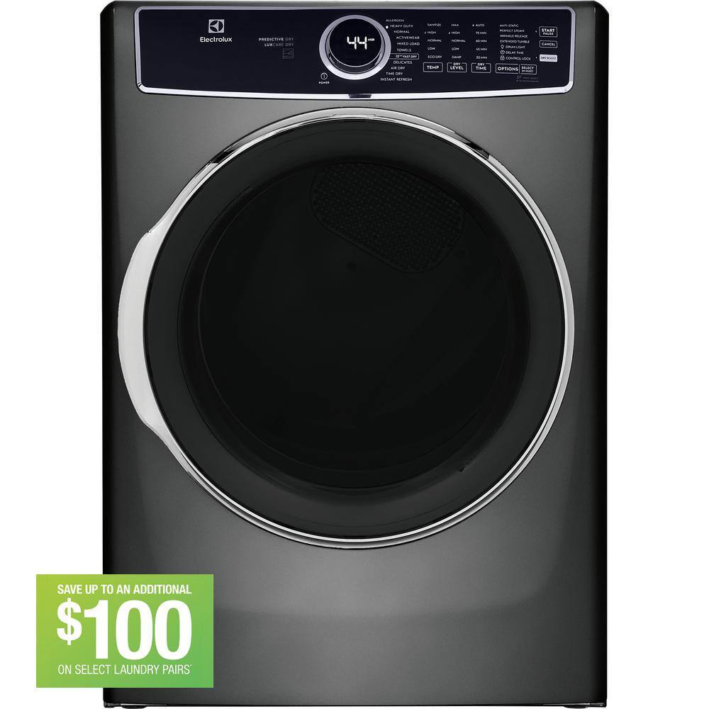Electrolux 8 cu. ft. Titanium Front Load Perfect Steam Gas Dryer with Predictive Dry and Instant