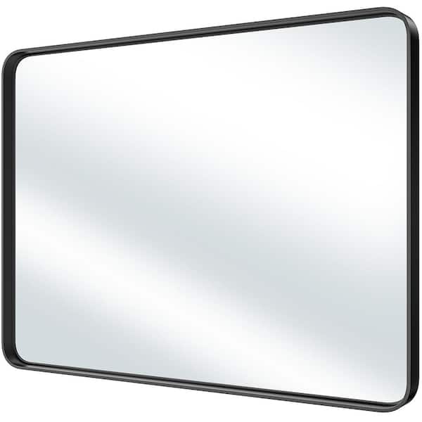 Tradrou Black 40 in. W x 30 in. H Rectangle Glass Framed Wall Mirror