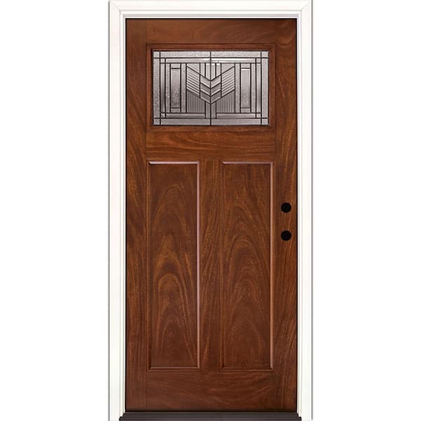 Feather River Doors 37.5 in. x 81.625 in. Phoenix Patina 1/4 Lite Stained Chocolate Mahogany Left-Hand Fiberglass Prehung Front Door