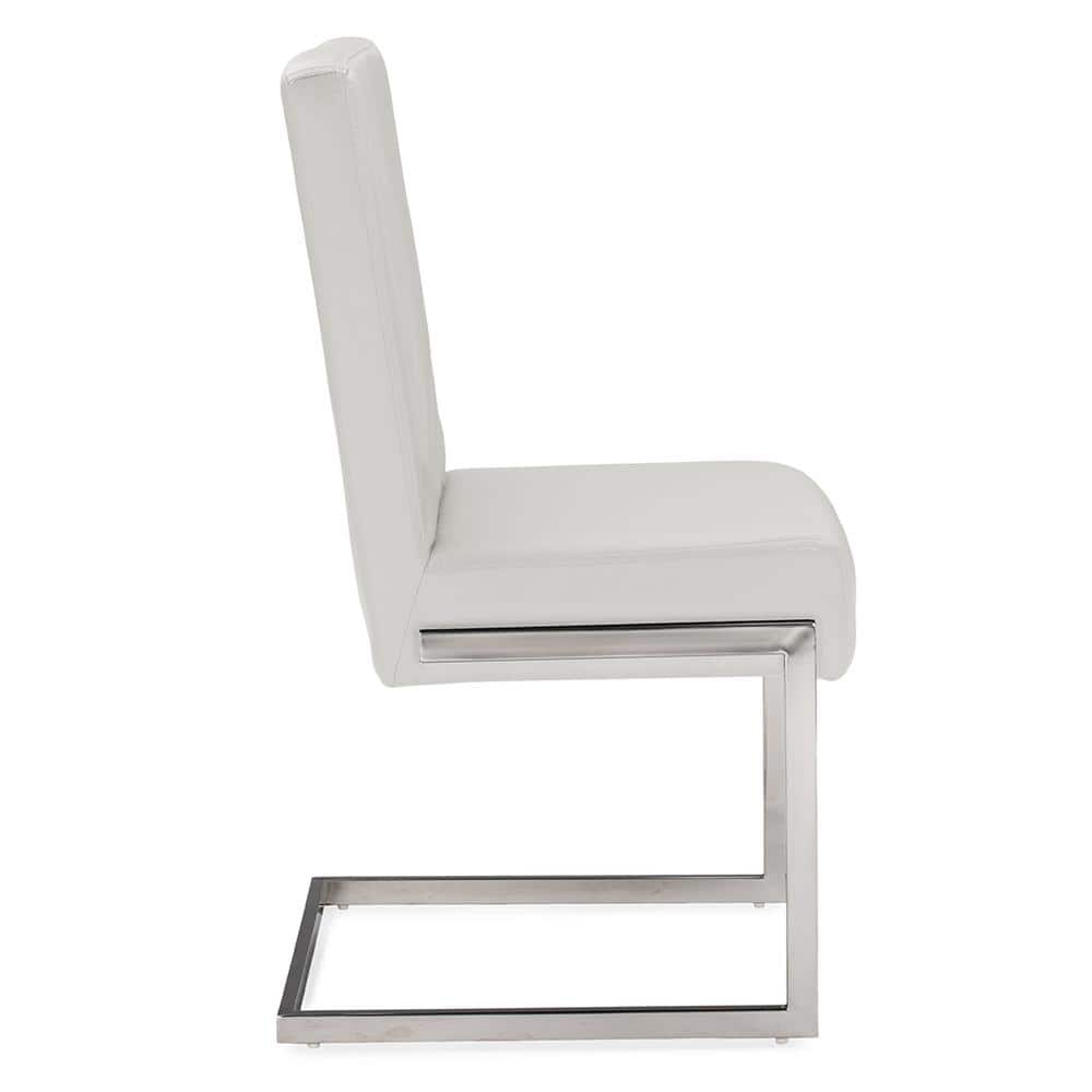 Set of 2 White Faux Leather and Stainless Steel Dining Chairs