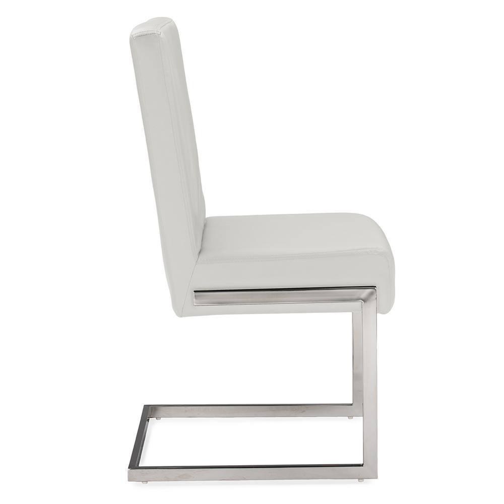Set of 2 White Faux Leather and Stainless Steel Dining Chairs