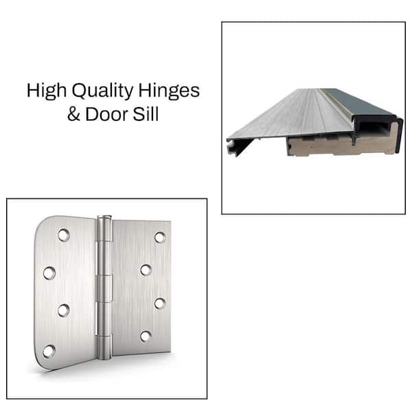 36 in. x 80 in. 1-Lite Left-Hand Frosted Glass 1-Panel White Fiberglass Prehung Front Door with Threshold, Hinges