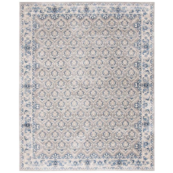 SAFAVIEH Brentwood Light Gray/Blue 11 ft. x 15 ft. Border Multi-Floral Geometric Area Rug