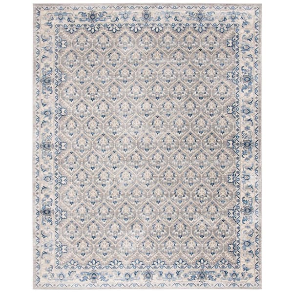 Brentwood Light Gray/Blue 9 ft. x 12 ft. Border Multi-Floral Geometric Area Rug