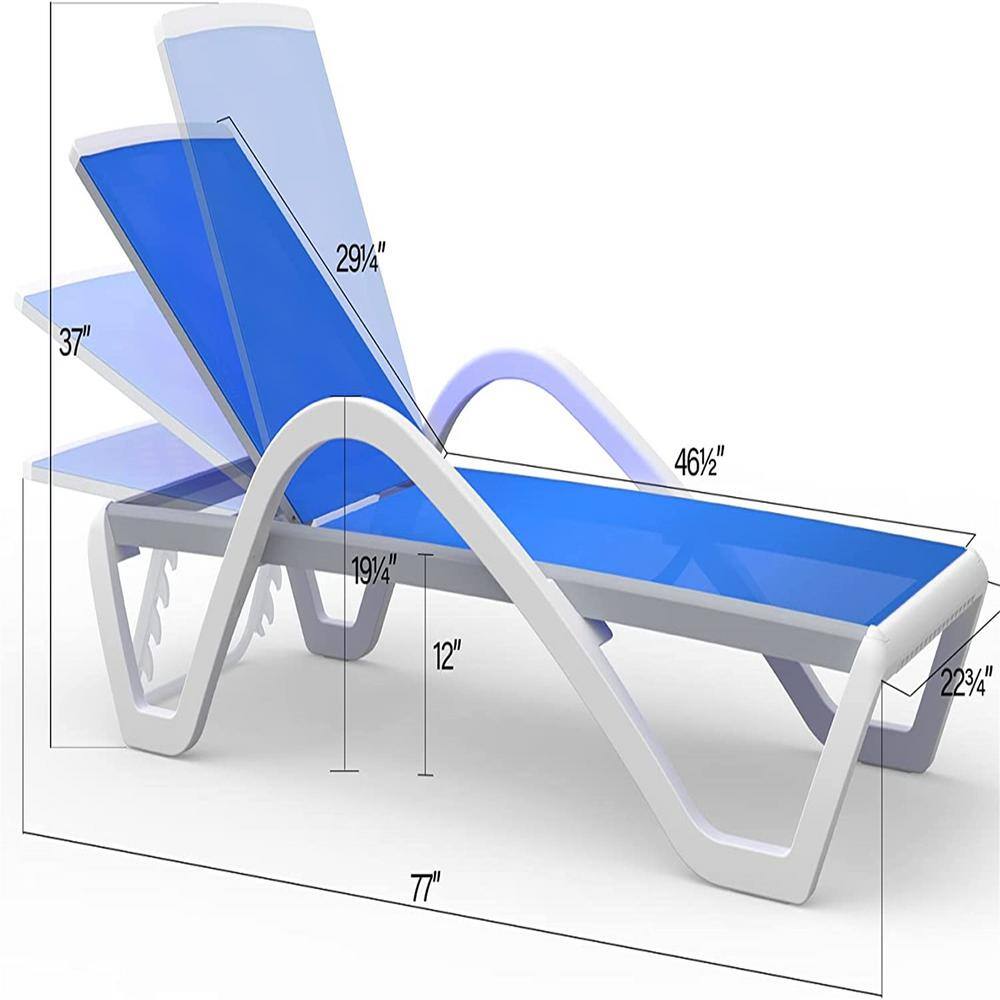 Blue Adjustable Steel Frame Outdoor Chaise Lounge with Arms