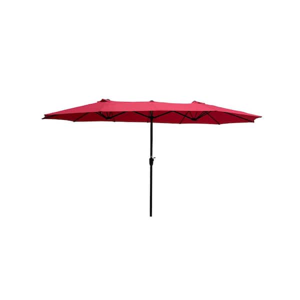 Unbranded 15 ft. x 9 ft. Outdoor Metal Double-Sided Market Patio Umbrella in Red with Crank and Wind Vents