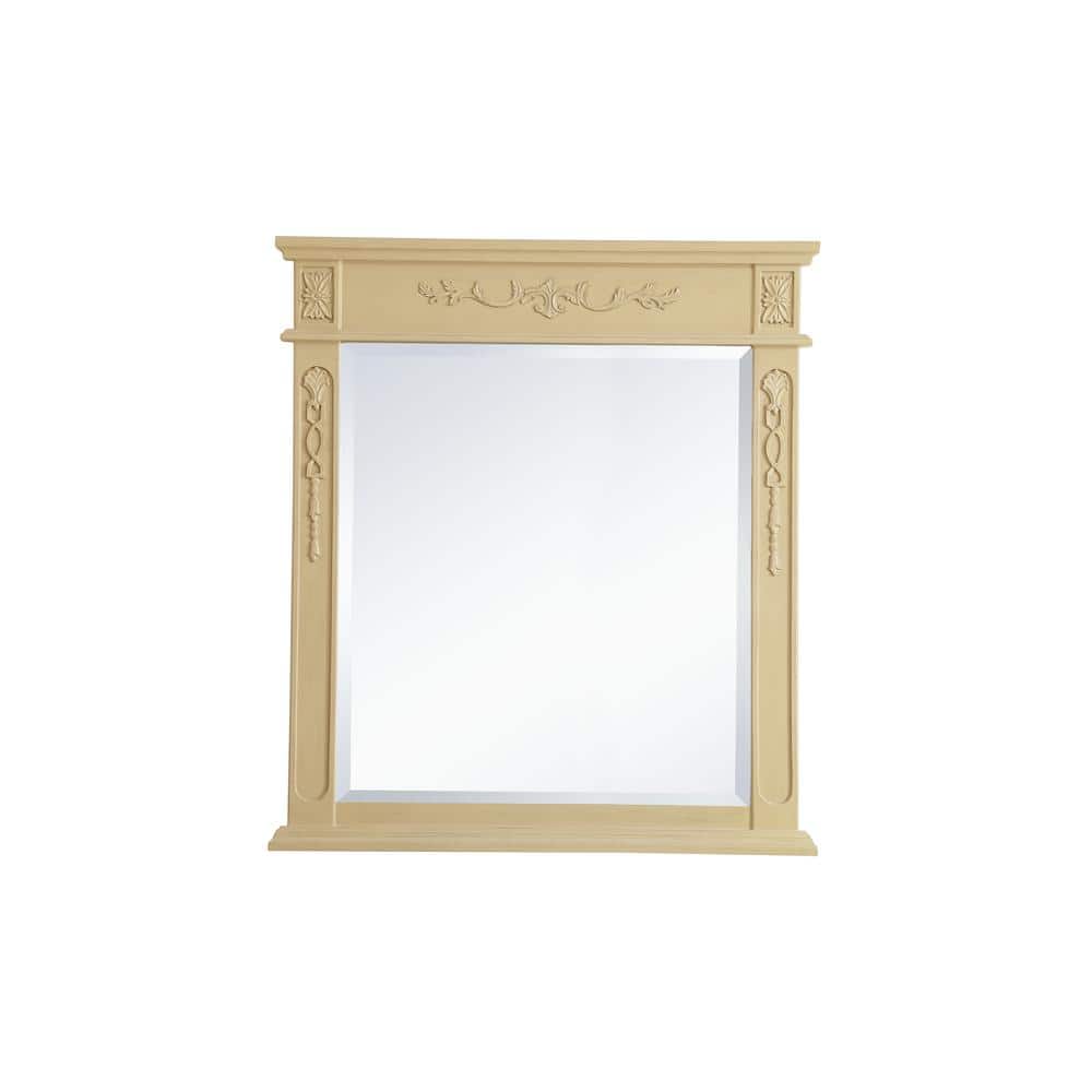 Elegant Light Antique Beige Wood Framed Rectangular Mirror