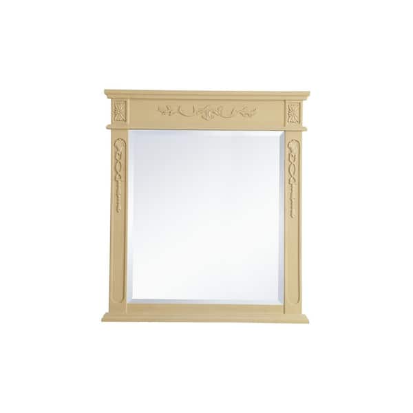 Unbranded Timeless Home 32 in. W x 36 in. H x Traditional Wood Framed Rectangle Light Antique Beige Mirror
