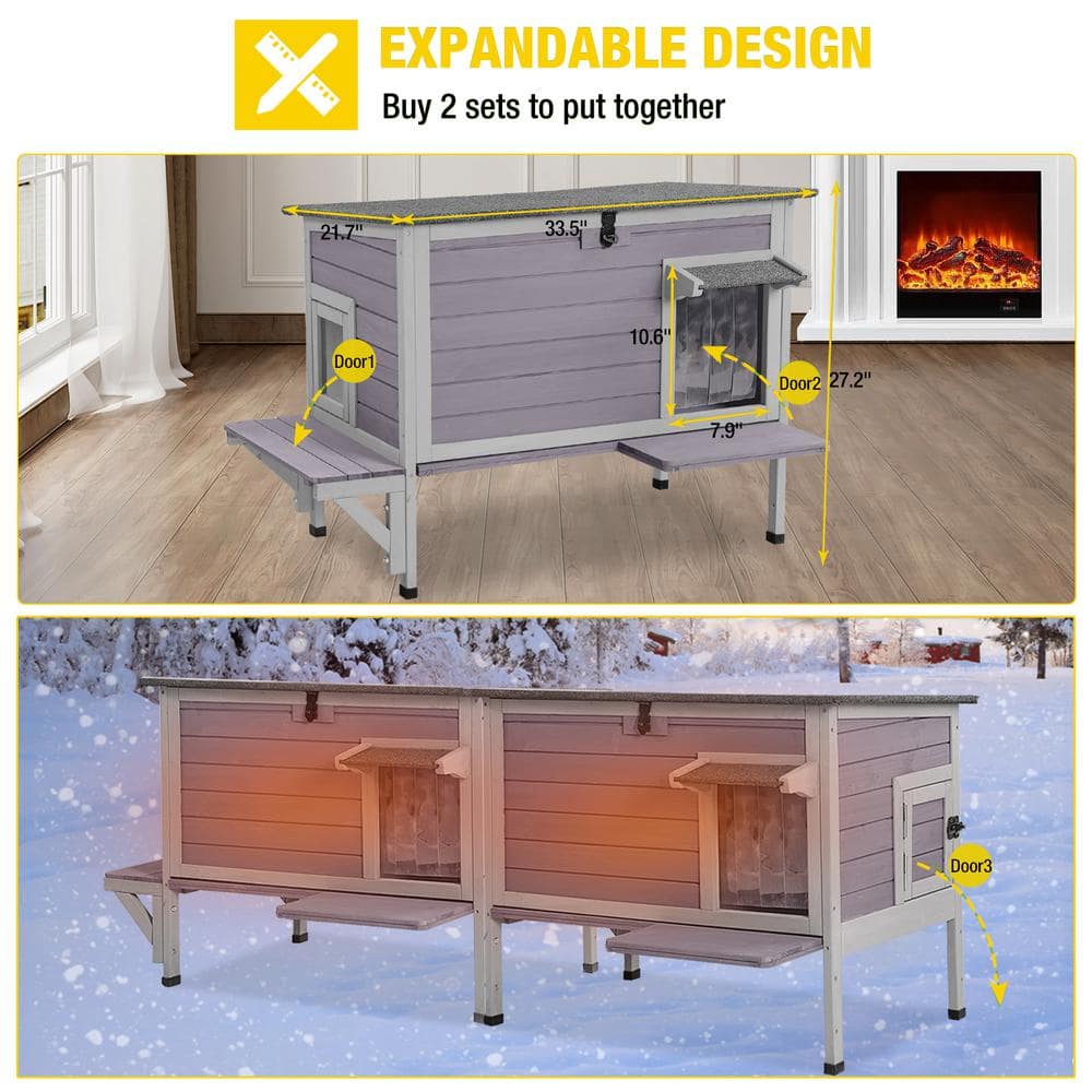 Insulated Wooden Outdoor Cat House with Warm Liner