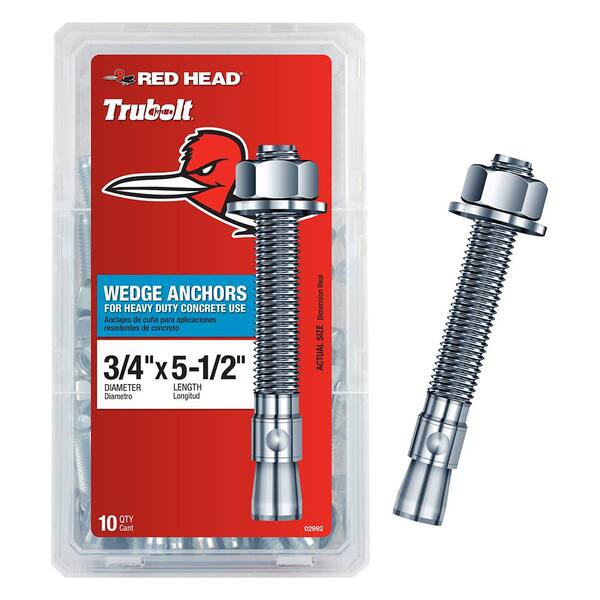 thumbnail image 2 of 10-Pack 5/8" X 4-1/2" Concrete Wedge Anchor Bolts With Nuts & Washers – Zinc-Plated Steel 2 of 6