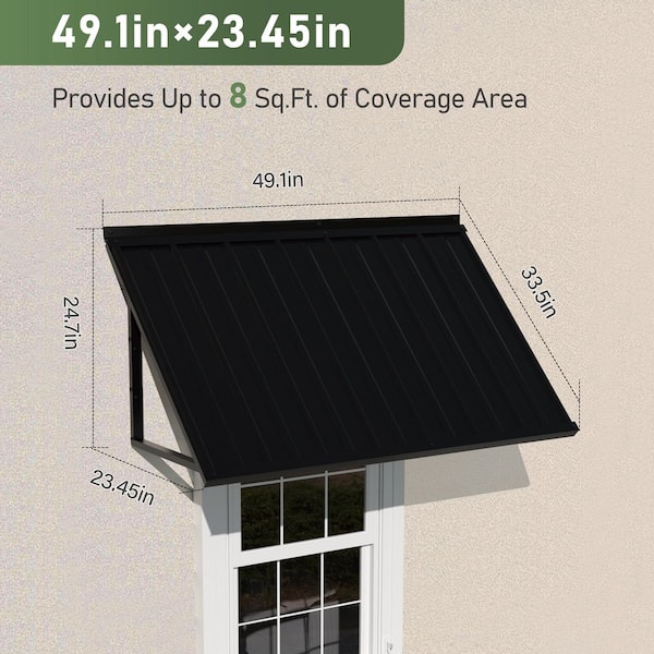 49.1 in. x 23.5 in. Fixed Metal Door Window Awning Canopy, Rust-Resistant Solid Steel Frame Cover, Black