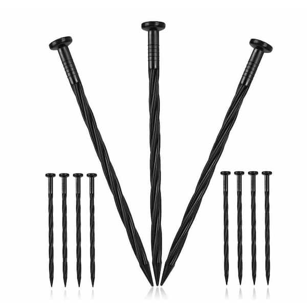 NVNOO 8 in. Plastic Landscape Anchoring Spikes for Paver Edging, Weed Barriers and Artificial Turf, Black (200-Pack)