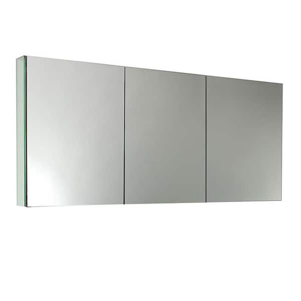 Senza 59 in. W x 26 in. H Rectangular Anodized Aluminum Medicine Cabinet with Mirror - Recessed or Surface-Mount