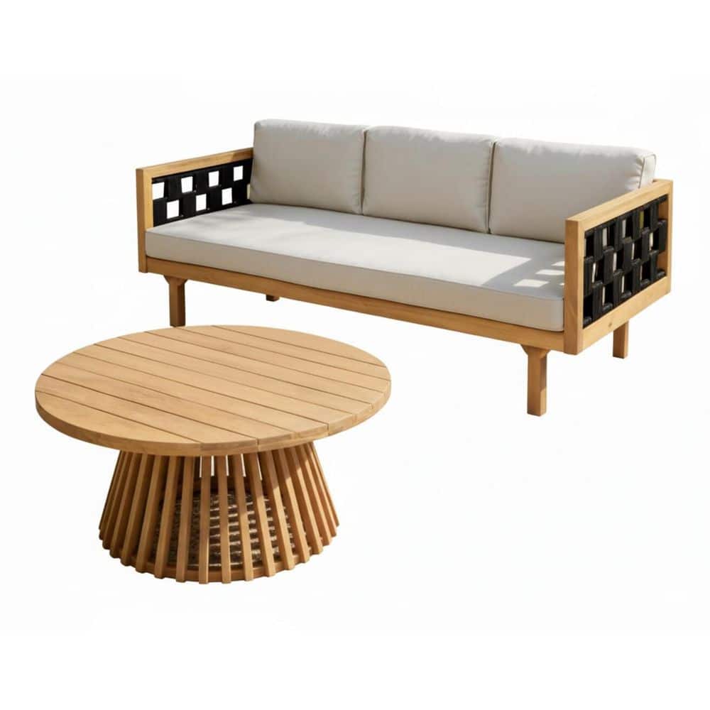 Cormac Teak 2-Piece Wood Outdoor Patio Conversation Seating Set with Light Grey Cushions, Black Rope, Daybed and Table price history on PriceWatchPro