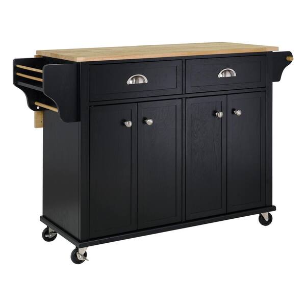 Black Wooden 52 in.. Kitchen Island with 2-Door Storage Cab in.et and ...