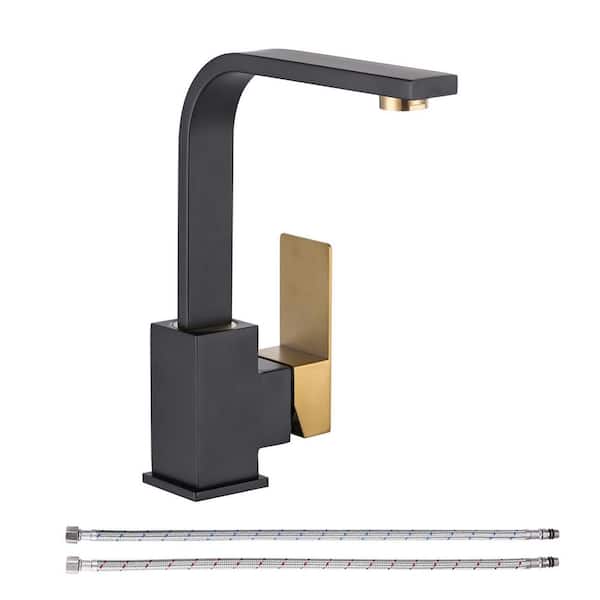 Single-Handle Deck Mount Stainless Steel Bar Faucet in Black and Gold Finsh