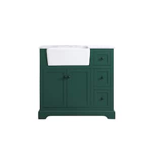 Timeless Home 22 in. W x 36 in. D x 34.75 in. H Bath Vanity in Green with Carrara White Marble Top
