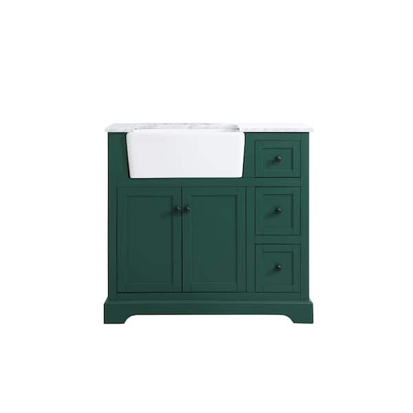 Unbranded Timeless Home 22 in. W x 36 in. D x 34.75 in. H Bath Vanity in Green with Carrara White Marble Top