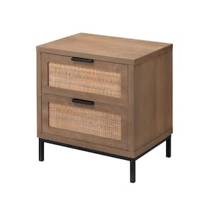 19 in. Brown Rectangular Wood end table with 2-Drawers