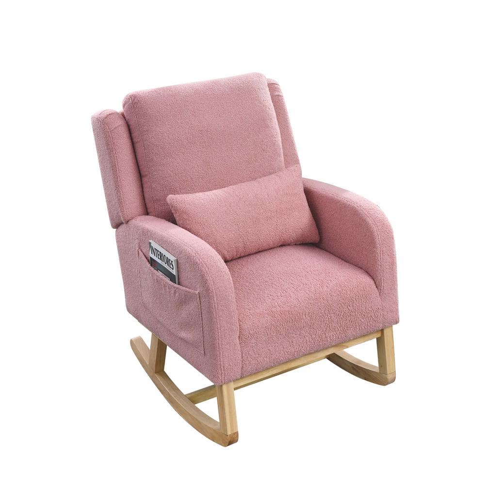 Teddy Pink Modern Accent High Back Wood Outdoor Rocking Chair with 1 Lumbar