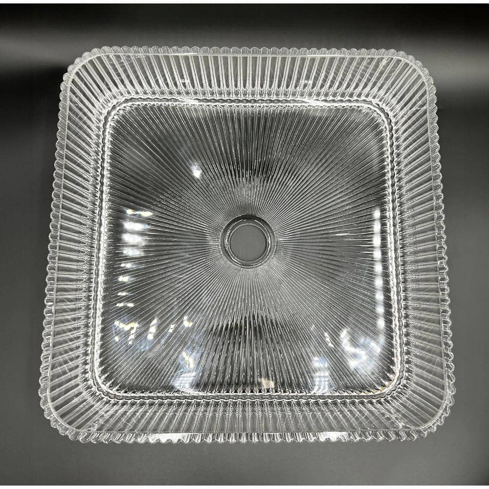 Clear Tempered Glass Square Vessel Bathroom Sink, 15 inches