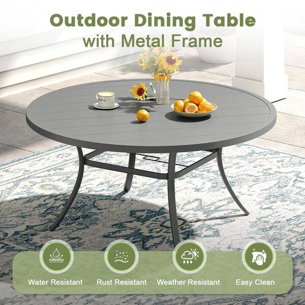 Unbranded Dark Grey 53 Metal Round Outdoor Dining Table for 8, Patio  Table with Adjustable Umbrella Hole for Deck Lawn Garden jk-933