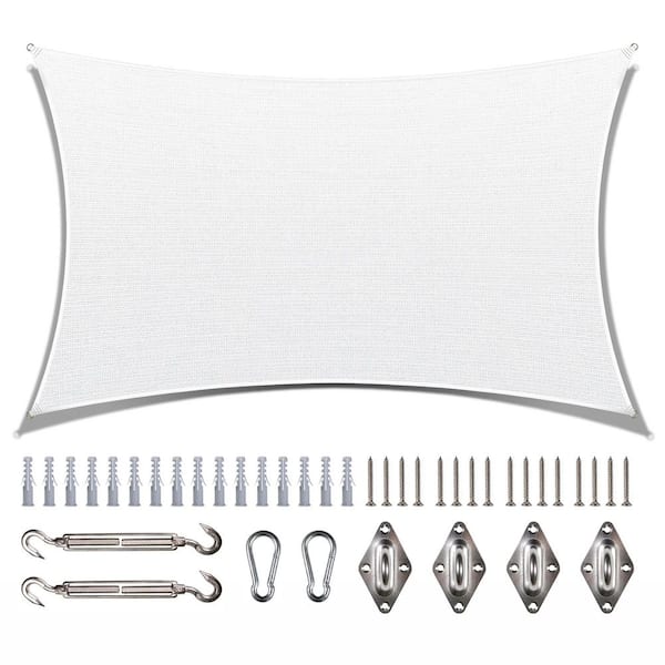 COLOURTREE 8 ft. x 10 ft. White Rectangle Sun Shade Sail Canopy with Hardware Kit