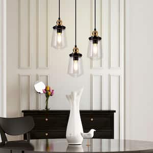 Modern Kitchen Island Chandelier Pendant Light 1-Light Black and Brass Cylinder Pendant Light with Clear Glass Shade