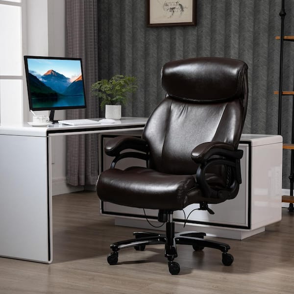 PU Leather Office Chair Ergonomic Computer Chair Home Office Swivel Desk Brown 