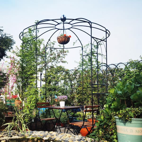 114.2 in. x 81.3 in. Black Metal Garden Arch Arbor Birdcage