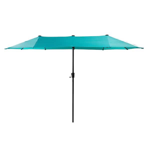 Unbranded 12.5ft Teal Iron Rectangular Large Outdoor Patio Market Umbrella With Push Button Tilt And Crank System