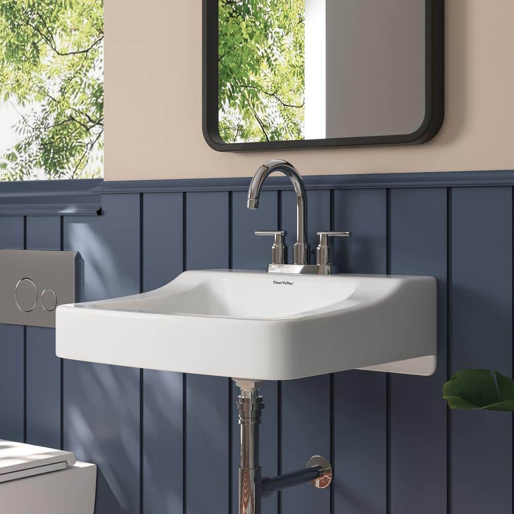 19'' White Ceramic Wall-Mount Bathroom Sink with Faucet Hole