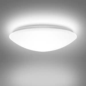 14 in. White Dimmable LED Flush Mount Ceiling Light with Frosted Shade in Daylight White 6000K