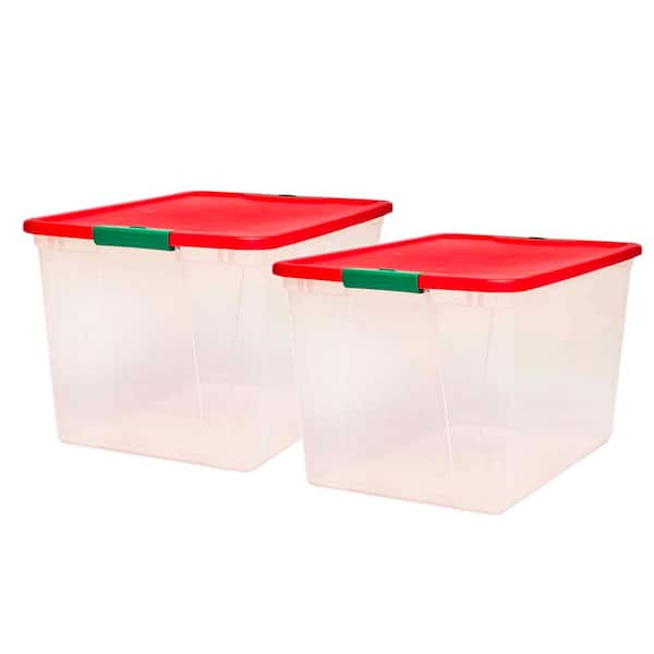 HOMZ 41-Qt. Clear Plastic Holiday Storage Container w/Red Snap