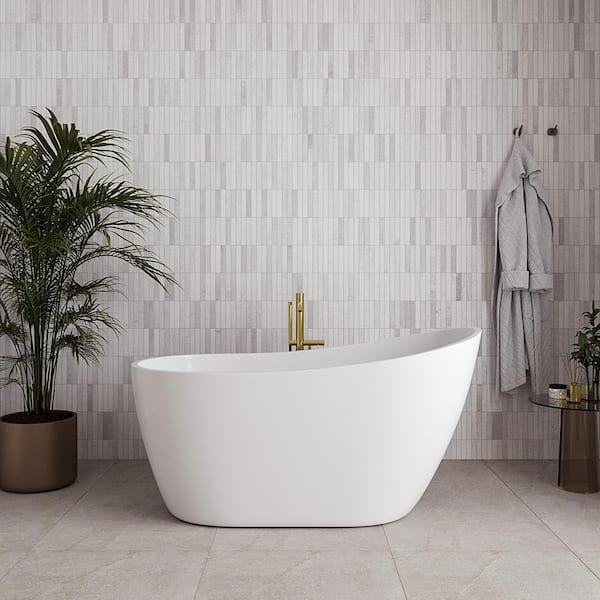 55 in. x 28 in. Acrylic Freestanding Soaking Bathtub in Glossy White with Polished Gold Drain