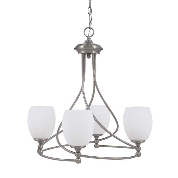 Unbranded Royale 4-Light Brushed Nickel Chandelier, Round Chandelier with 5 in. White Linen Glass Shades, No bulbs included