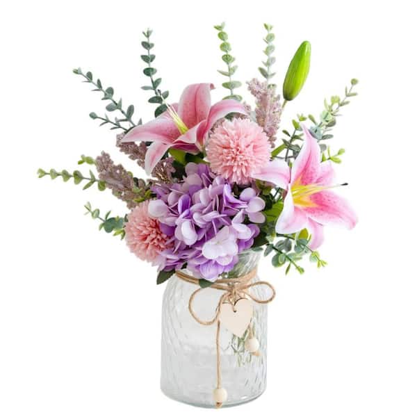 Pink Artificial Lily in Glass Vase
