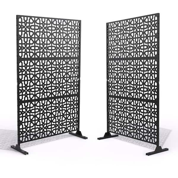 Uixe UIXE 76 in. Galvanized Steel Garden Fence Outdoor Privacy Screen Garden Screen Panels in Black (2-Pack)