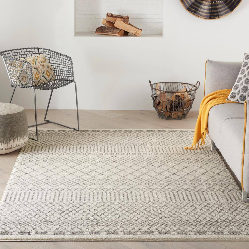 Scandinavian Geometric Soft-Feel Gray Synthetic 5'3" x 7'3" Area Rug