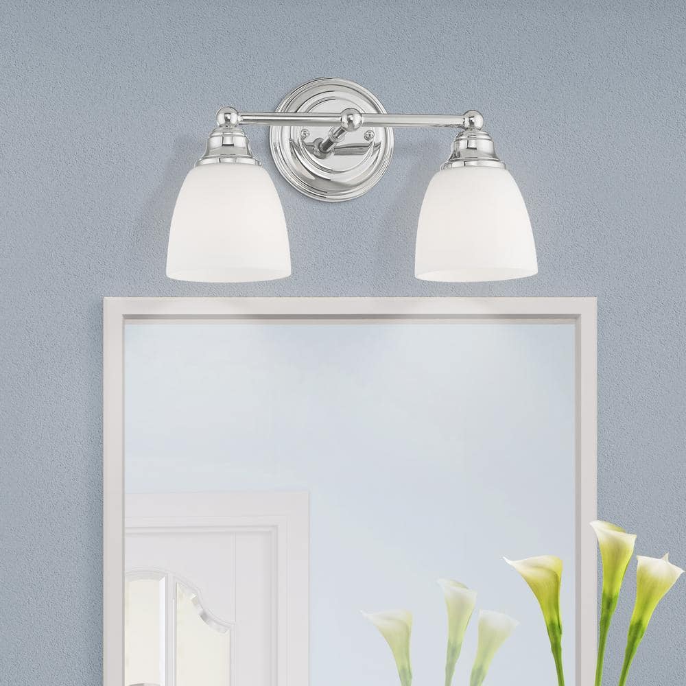 Polished Chrome 2-Light Vanity with Satin Opal Glass