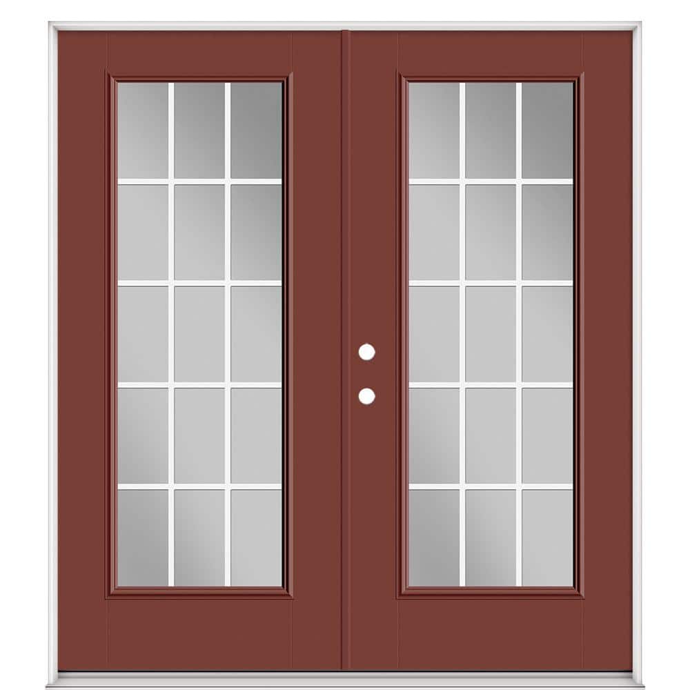 Masonite 72 in. x 80 in. Red Bluff Fiberglass Prehung Right-Hand Inswing GBG 15-Lite Clear Glass Patio Door with Vinyl Frame -  23522