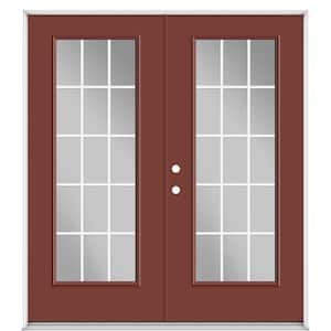 72 in. x 80 in. Red Bluff Fiberglass Prehung Right-Hand Inswing GBG 15-Lite Clear Glass Patio Door with Vinyl Frame