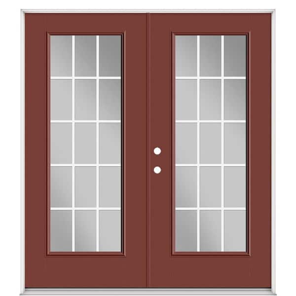 Masonite 72 in. x 80 in. Red Bluff Fiberglass Prehung Right-Hand Inswing GBG 15-Lite Clear Glass Patio Door with Vinyl Frame