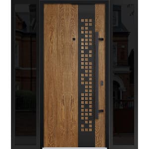 6678 60 in. x 80 in. Left-hand/Inswing 2 Sidelights Natural Oak Steel Prehung Front Door with Hardware