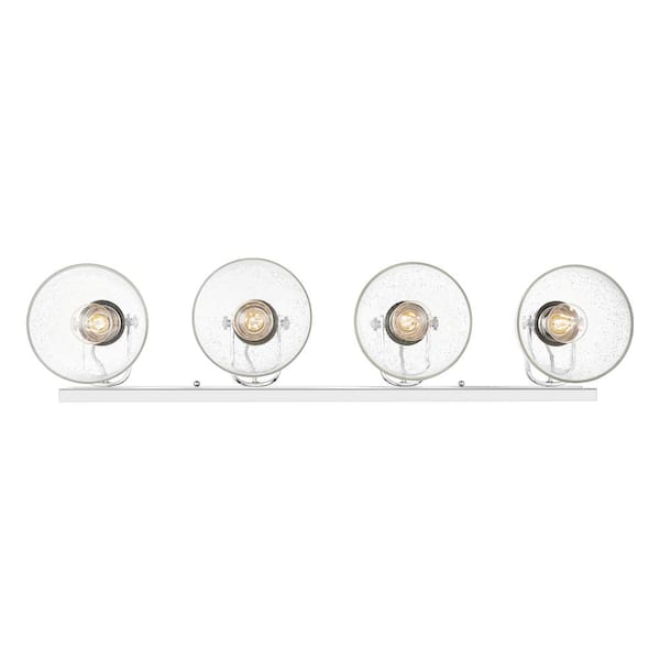 Golden Lighting Hines 8.25 in. 4-Light Silver Vanity Light with Seeded Glass
