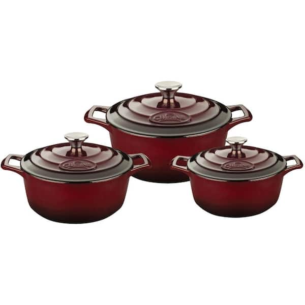 La Cuisine Cast Iron Round Casserole Set with Enamel Finish in Ruby (6-Piece)
