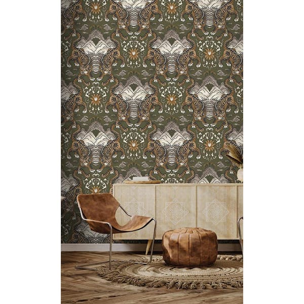 Walls Republic Khaki Tiger Inspired Print Non-Woven Paper Paste the Wall Textured Wallpaper 57 sq. ft.